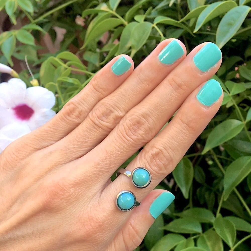 Turquoise + Silver Boho Adjustable Snake Ring